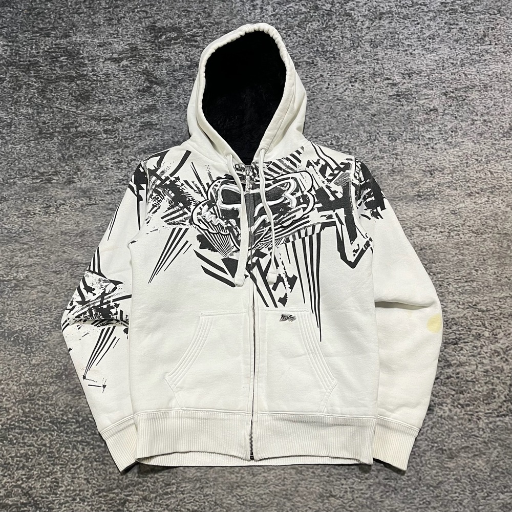 Vintage Y2K Fox Racing Zip Up Hoodie Grunge Skater Motocross Sweatshirt